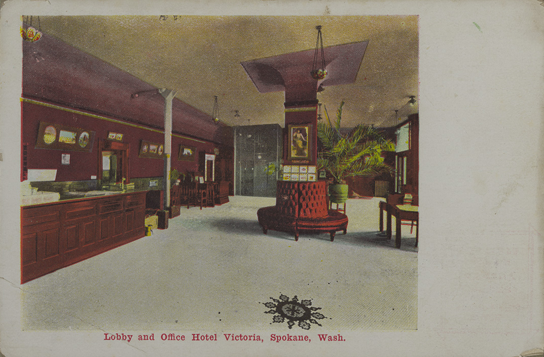 Lobby and office, Hotel Victoria, Spokane, Washington.