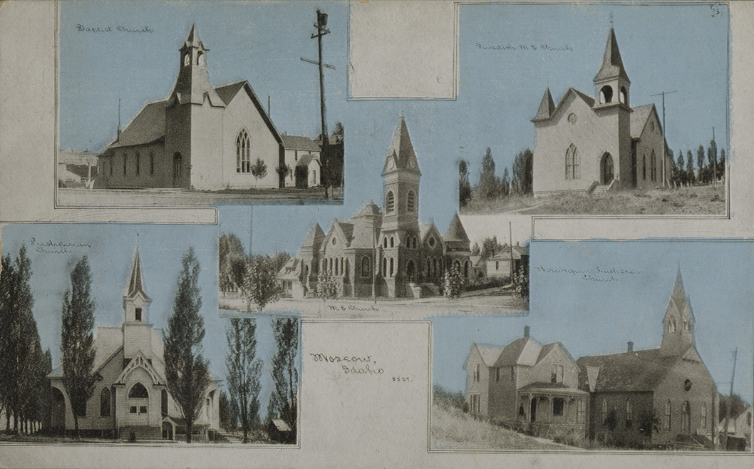 Churches. Moscow, Idaho. Baptist, Swedish Methodist, Methodist, Presbyterian, Norwegian Lutheran.