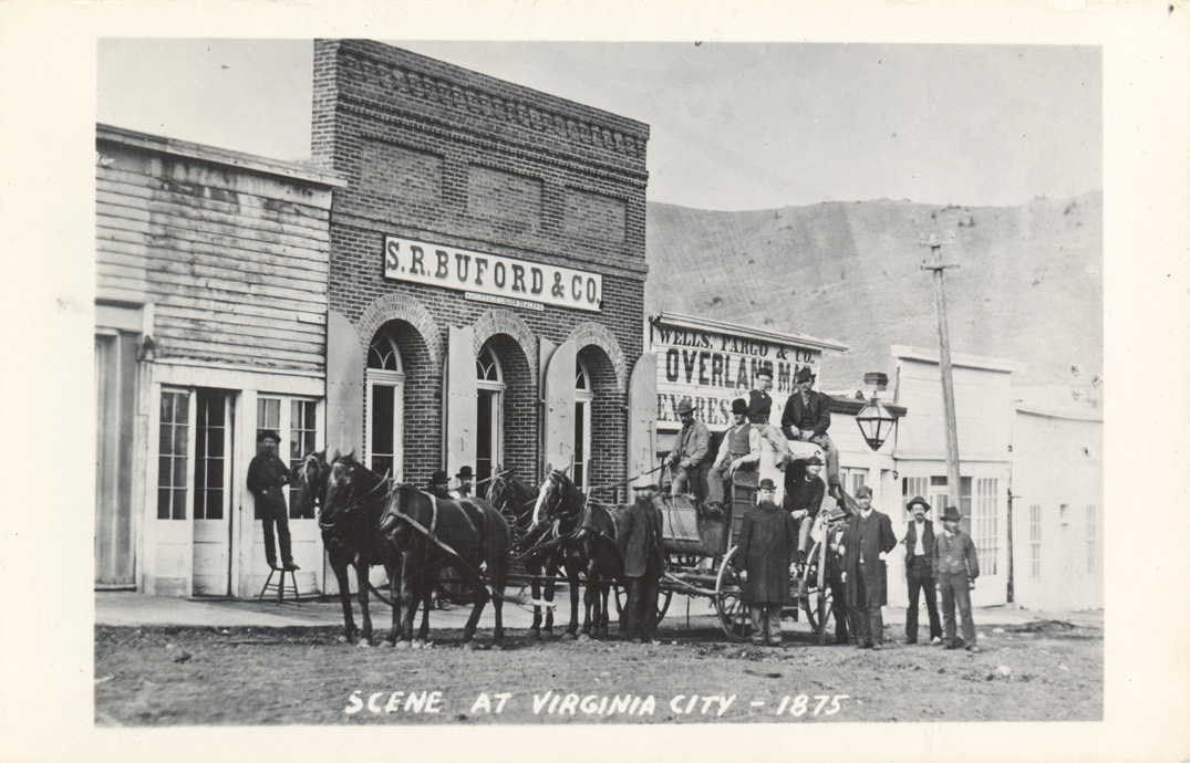 Street scene at Virginia city, Montana. Stagecoach.