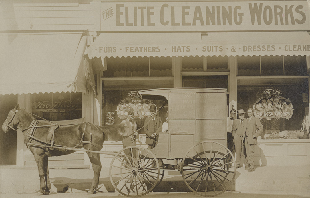Elite Cleaning Works, Spokane, Washington (?). Horse and buggy.