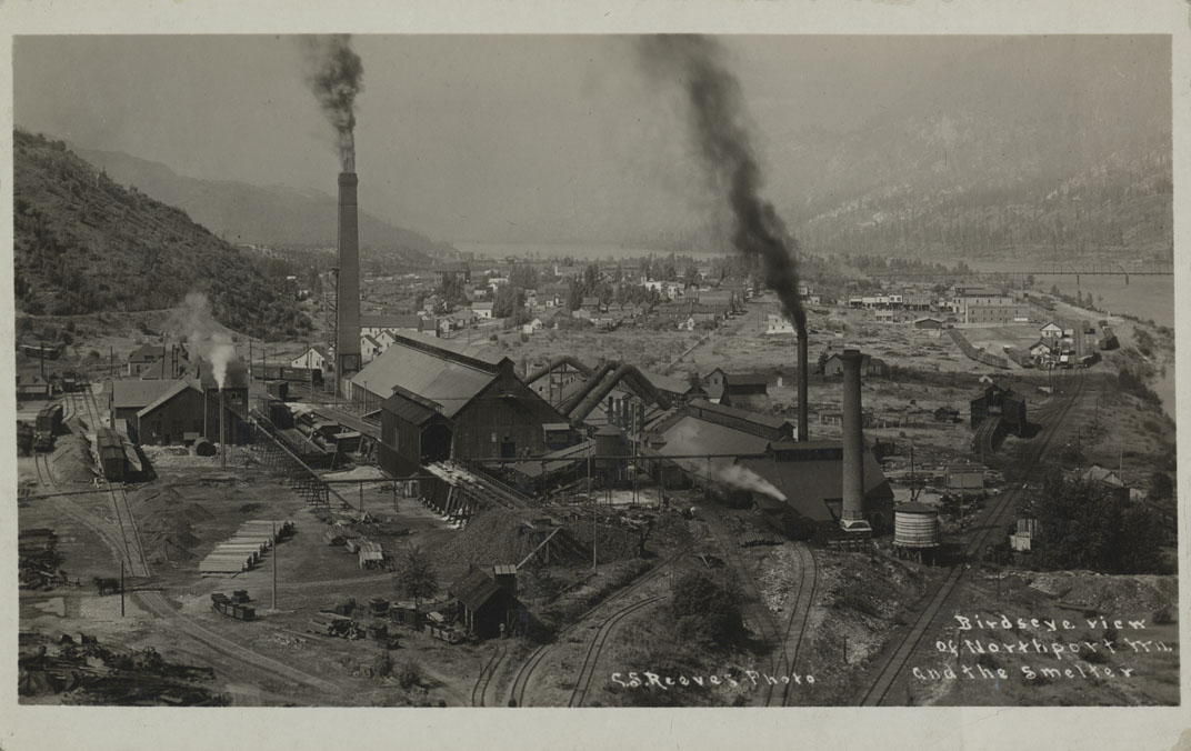 Birdseye view of Northport, Washington, and the smelter.
